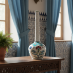 Handmade Ceramic Long-Neck Vase (25cm) - Turquoise Scallop Shoulder & Red Dots - Iznik Decor - Image 5