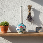 Handmade Ceramic Long-Neck Vase (25cm) - Turquoise Scallop Shoulder & Red Dots - Iznik Decor - Image 3