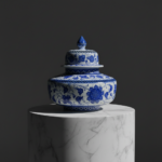 Handmade Ceramic Oversized Squat Lidded Vase - Wide "Potiche" Form with Blue & White Baba Nakkas Floral Design