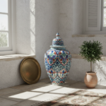 Handmade Ceramic Grand Shah Vase with Lid (60cm) Imperial Floral Lattice Pattern - Image 3