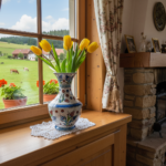 Handmade Ceramic Flared Vase (30cm) - Colorful Ottoman Tulips - Rustic Farmhouse Home Decor - Image 2