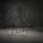 Hand Forged Iron Bicycle Planter (Three Tier) Hammered Texture & Leaf Design - Image 2