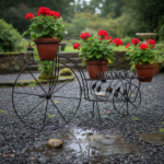 Hand Forged Iron Bicycle Planter (Three Tier) Hammered Texture & Leaf Design - Image 3