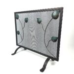 Hand-Forged Wrought Iron Fireplace Screen (Single Panel) Decorative Leaf Design Spark Guard