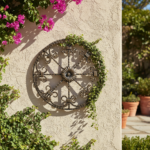 Hand-Forged Wrought Iron Round Wall Decor Medallion (Gold Patina) Floral Scroll Design - Image 2