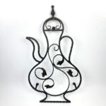 Hand-Forged Wrought Iron Teapot Wall Art (Pitcher Silhouette) Large Garden Wall Decor with Leaf Scroll