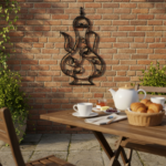 Hand-Forged Wrought Iron Teapot Wall Art (Pitcher Silhouette) Large Garden Wall Decor with Leaf Scroll - Image 2