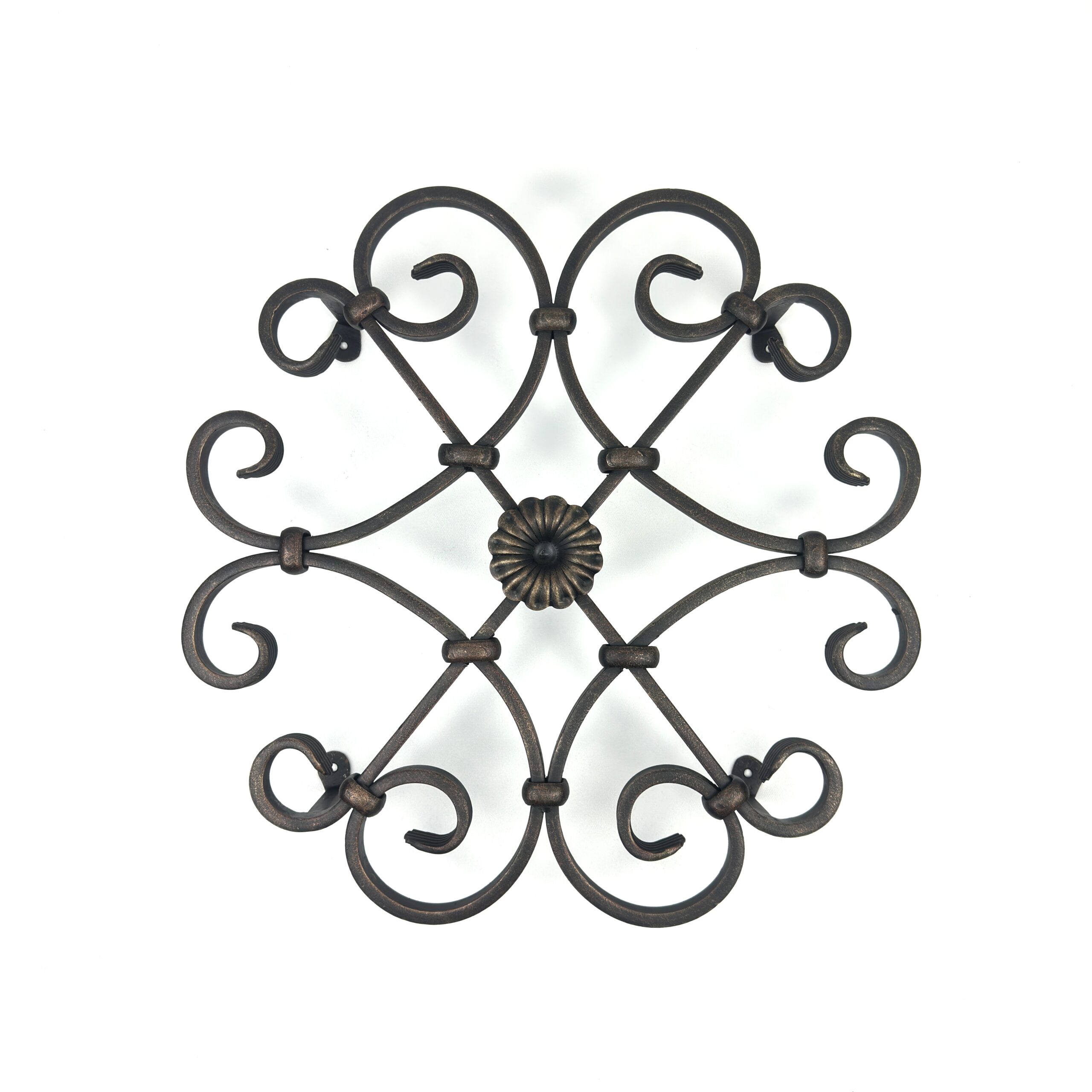 1141 Hand-Forged Wrought Iron Wall Decor (Symmetrical Scroll & Rosette) 3D Architectural Wall Art - Image 1