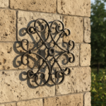 Hand-Forged Wrought Iron Wall Decor (Symmetrical Scroll & Rosette) 3D Architectural Wall Art - Image 2