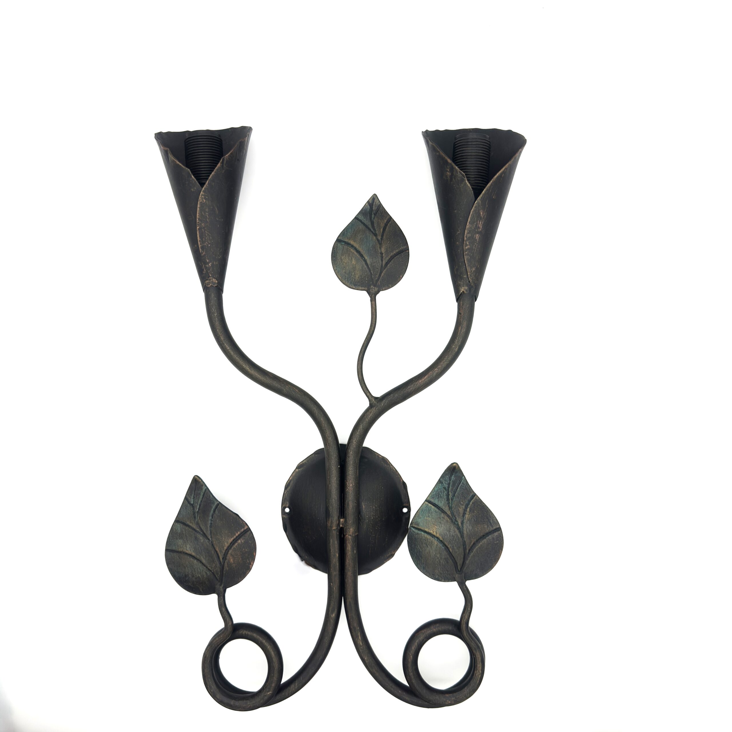1150 Hand-Forged Wrought Iron Double Wall Sconce Body (Botanical Twin Lily Motif) Artistic Fixture - Image 1