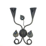 Hand-Forged Wrought Iron Double Wall Sconce (Sapphire Blue Jeweled Botanical Motif) Artistic Fixture