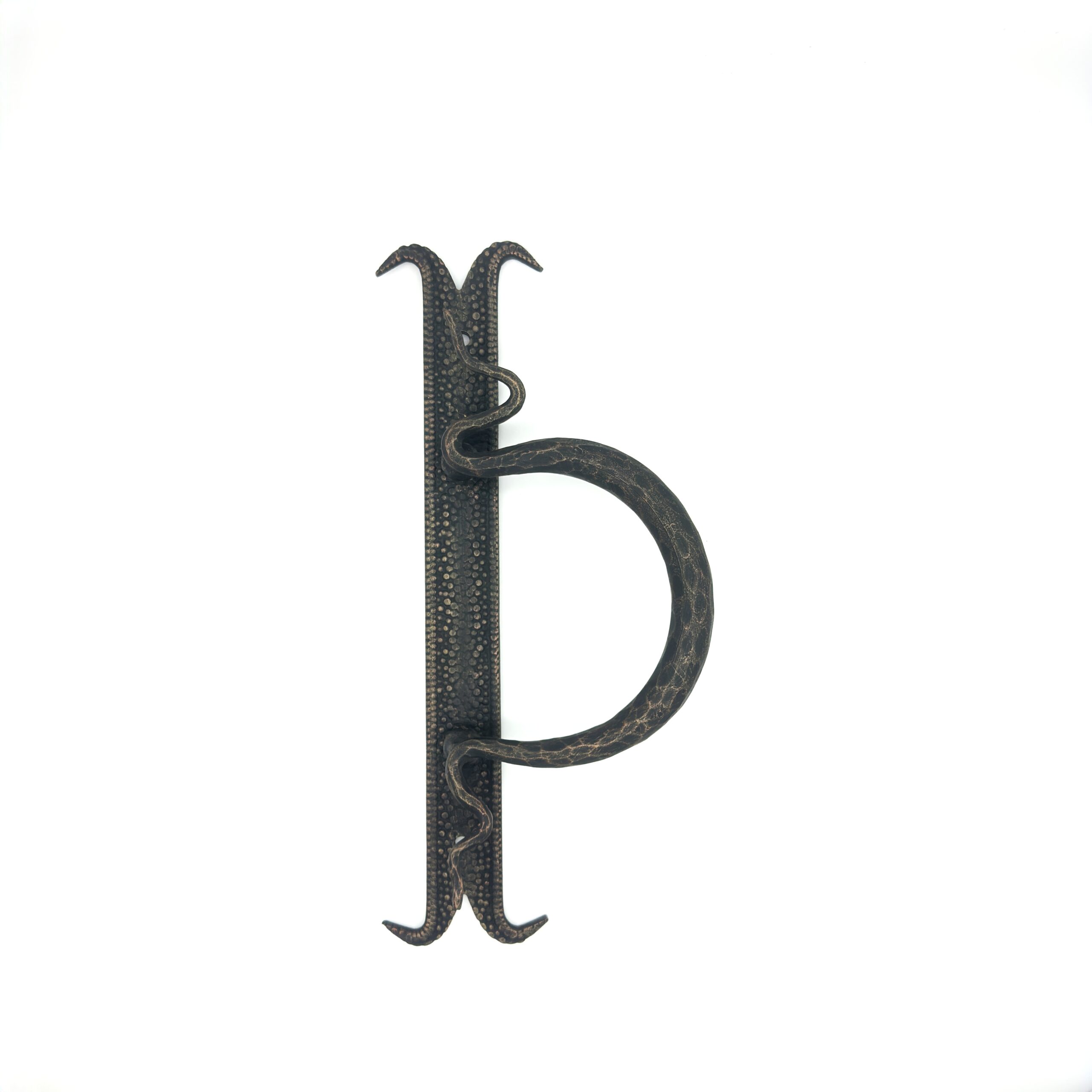 1158 Hand-Forged Wrought Iron Door Pull (Gold Patina) Medieval D-Handle Statement Hardware - Image 1