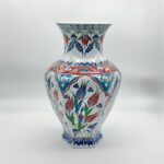 Handmade Ceramic Iznik Vase (Faceted Form) Red Tulip and Blue Arch Pattern - Image 7