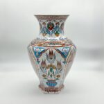 Handmade Ceramic Iznik Vase (Faceted Form) Russet Brown and Turquoise Floral - Image 7