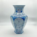 Handmade Ceramic Iznik Vase (Faceted Form) Blue Golden Horn (Halic) Style Scroll Pattern - Image 7