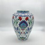 Handmade Ceramic Iznik Shah Vase with Lid (Classic Floral Style) Red Carnation and Central Hatayi Medallion - Image 7