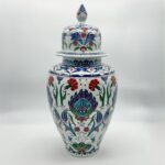 Handmade Ceramic Iznik Shah Vase with Lid (Classic Floral Style) Red Carnation and Central Hatayi Medallion - Image 6