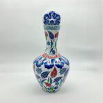 Handmade Ceramic Iznik Bottle Vase with Lid Red Tulip and Geometric Pattern - Image 7