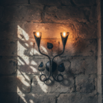 Hand-Forged Wrought Iron Double Wall Sconce (Sapphire Blue Jeweled Botanical Motif) Artistic Fixture - Image 4