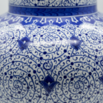 Handmade Ceramic Large Iznik Vase Monumental Size Blue and White Golden Horn (Halic) Style Scroll Pattern - Image 6
