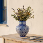 Handmade Ceramic Large Iznik Vase Monumental Size Blue and White Golden Horn (Halic) Style Scroll Pattern - Image 2