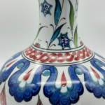 Handmade Ceramic Iznik Bottle Vase with Lid Red Tulip and Geometric Pattern - Image 4