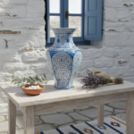 Handmade Ceramic Iznik Vase (Faceted Form) Blue Golden Horn (Halic) Style Scroll Pattern - Image 6