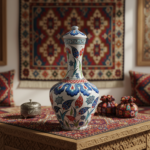 Handmade Ceramic Iznik Bottle Vase with Lid Red Tulip and Geometric Pattern - Image 5