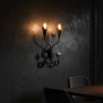 Hand-Forged Wrought Iron Double Wall Sconce Body (Botanical Twin Lily Motif) Artistic Fixture - Image 4