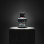 Handmade Ceramic Iznik Vase (Faceted Form) Red Tulip and Blue Arch Pattern