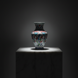 Handmade Ceramic Iznik Vase (Faceted Form) Red Tulip and Blue Arch Pattern