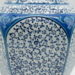 Handmade Ceramic Iznik Vase (Faceted Form) Blue Golden Horn (Halic) Style Scroll Pattern - Image 4