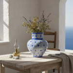 Handmade Ceramic Large Iznik Vase Monumental Size Blue and White Golden Horn (Halic) Style Scroll Pattern - Image 7