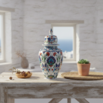 Handmade Ceramic Iznik Shah Vase with Lid (Classic Floral Style) Red Carnation and Central Hatayi Medallion - Image 3