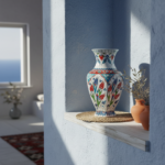 Handmade Ceramic Iznik Vase (Faceted Form) Red Tulip and Blue Arch Pattern - Image 2