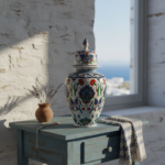 Handmade Ceramic Iznik Shah Vase with Lid (Classic Floral Style) Red Carnation and Central Hatayi Medallion - Image 5
