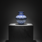 Handmade Ceramic Large Iznik Vase Monumental Size Blue and White Golden Horn (Halic) Style Scroll Pattern