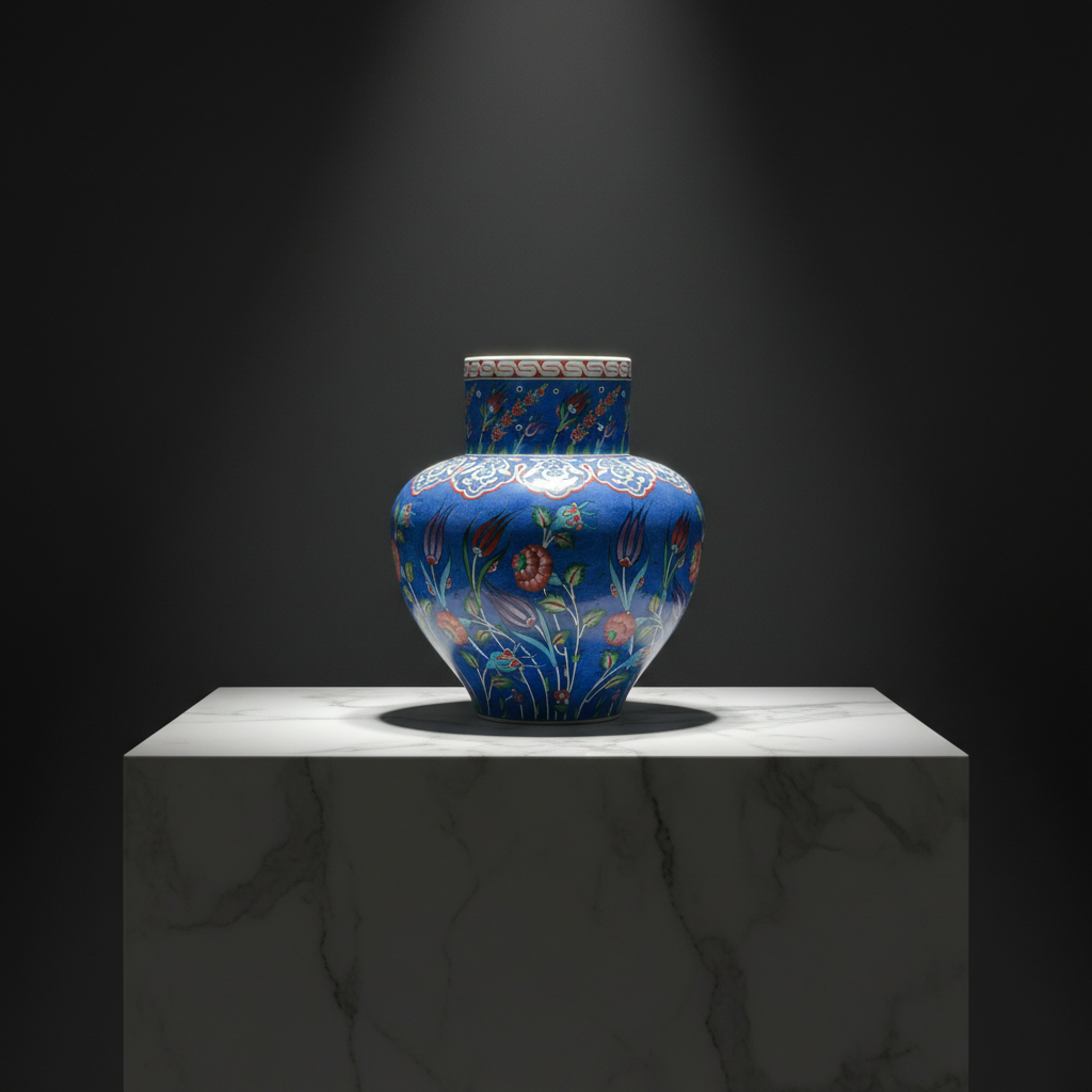 large-50cm-iznik-vase-cobalt-blue-background-sculptural Handmade Ceramic Large Iznik Vase (Monumental Size) Cobalt Blue Background Floral - Image 1