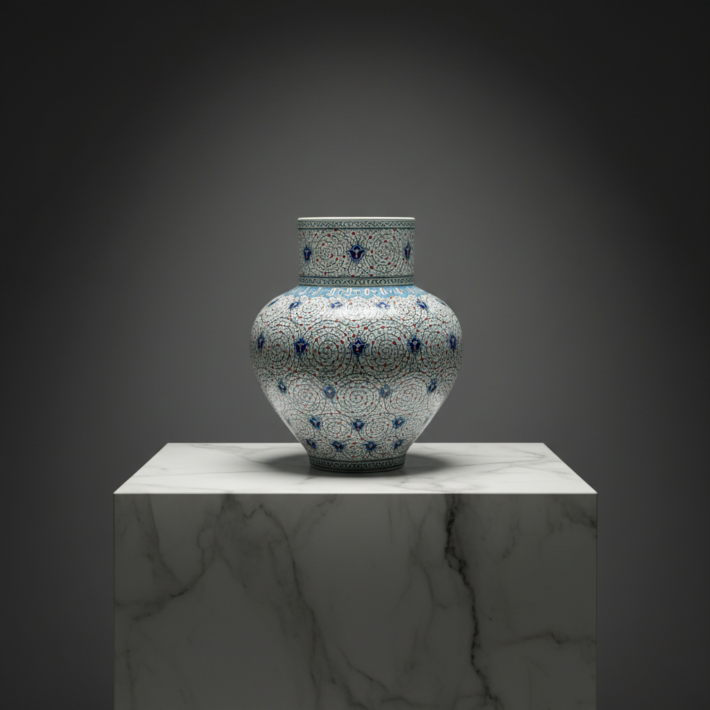 large-50cm-iznik-vase-golden-horn-spiral-sculptural Handmade Ceramic Large Iznik Vase Monumental Size Golden Horn (Halic) Style Scroll Pattern - Image 1