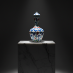 Handmade Ceramic Iznik Bottle Vase with Lid Red Tulip and Geometric Pattern