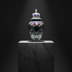 Handmade Ceramic Iznik Shah Vase with Lid (Classic Floral Style) Red Carnation and Central Hatayi Medallion