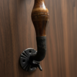 Hand-Forged Wrought Iron Door Pull (Wood Grip & Gold Patina) Deep Curved Entry Hardware - Image 3