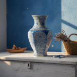 Handmade Ceramic Iznik Vase (Faceted Form) Blue Golden Horn (Halic) Style Scroll Pattern - Image 5