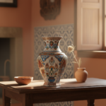 Handmade Ceramic Iznik Vase (Faceted Form) Russet Brown and Turquoise Floral - Image 5