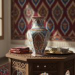 Handmade Ceramic Iznik Vase (Faceted Form) Russet Brown and Turquoise Floral - Image 3