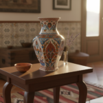 Handmade Ceramic Iznik Vase (Faceted Form) Russet Brown and Turquoise Floral - Image 6