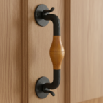 Hand-Forged Wrought Iron Door Pull Handle (Wood Grip) Rustic Farmhouse Entry Hardware - Image 2