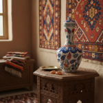 Handmade Ceramic Iznik Bottle Vase with Lid Red Tulip and Geometric Pattern - Image 3