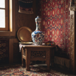 Handmade Ceramic Iznik Bottle Vase with Lid Red Tulip and Geometric Pattern - Image 2