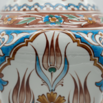 Handmade Ceramic Iznik Vase (Faceted Form) Russet Brown and Turquoise Floral - Image 4